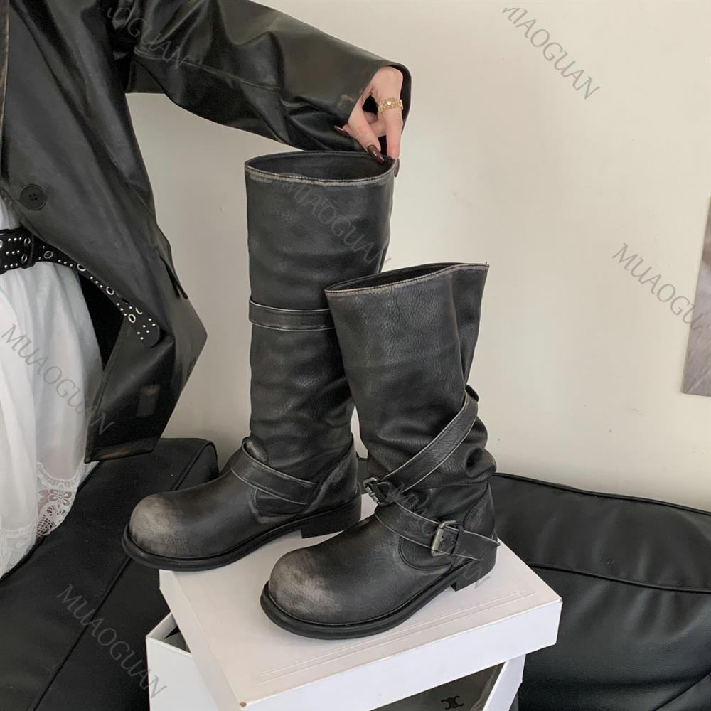 Leather Classic Strap - Sepatu Bot Tinggi Setengah Paha Hak